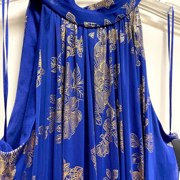MSK ROYAL BLUE AND GOLD ASIAN PRINT WIDE LEG PANTSUIT - Picture 7 of 8